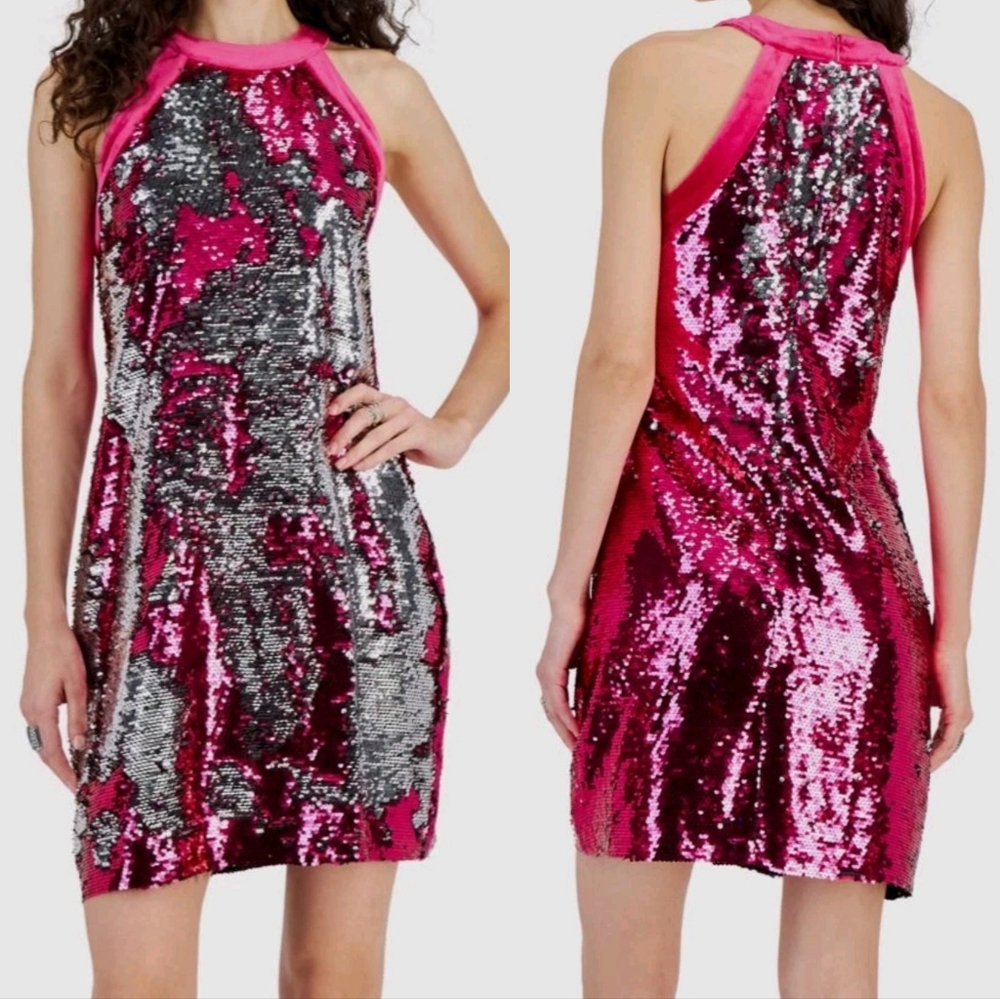 Sam Edelman Women's Pink Sequin Sleeveless Cocktail‎ Sheath Dress Size 4